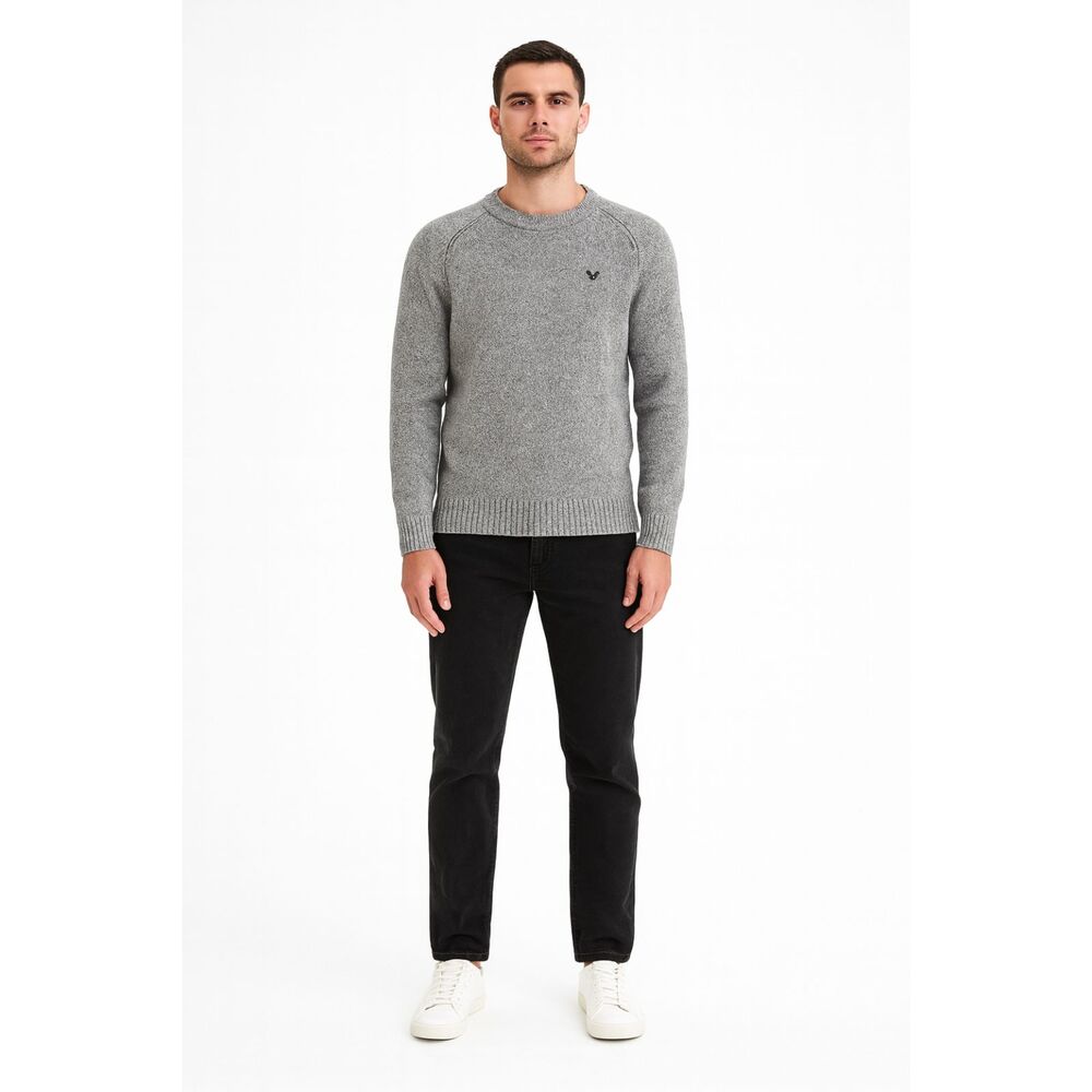 American Eagle Mens Grey Crewneck Sweater Small Preppy Dark Academia Cotton Knit